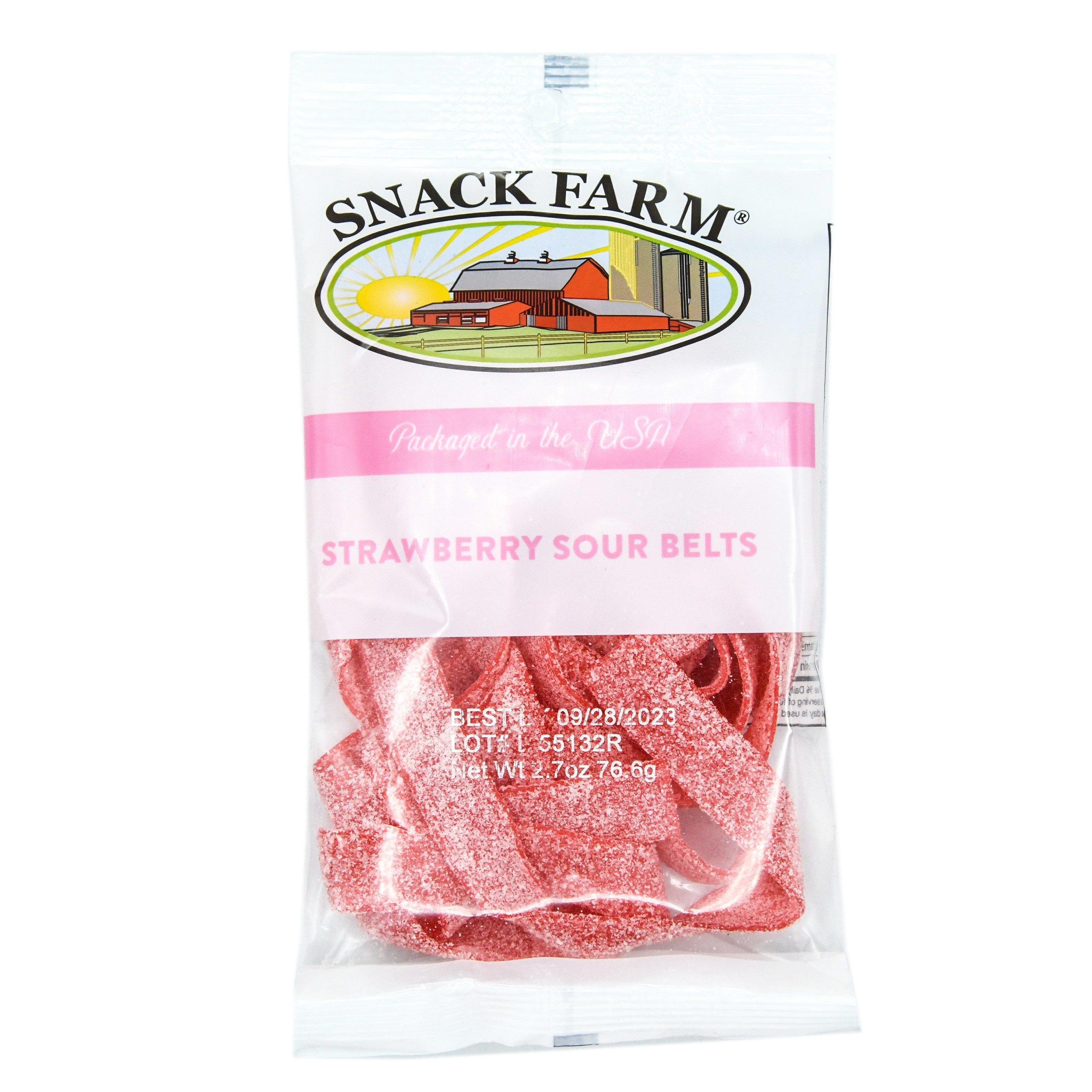 Snack Farm Sour Strawberry Belts Candy 2.75 oz. Bag (1 Pack)