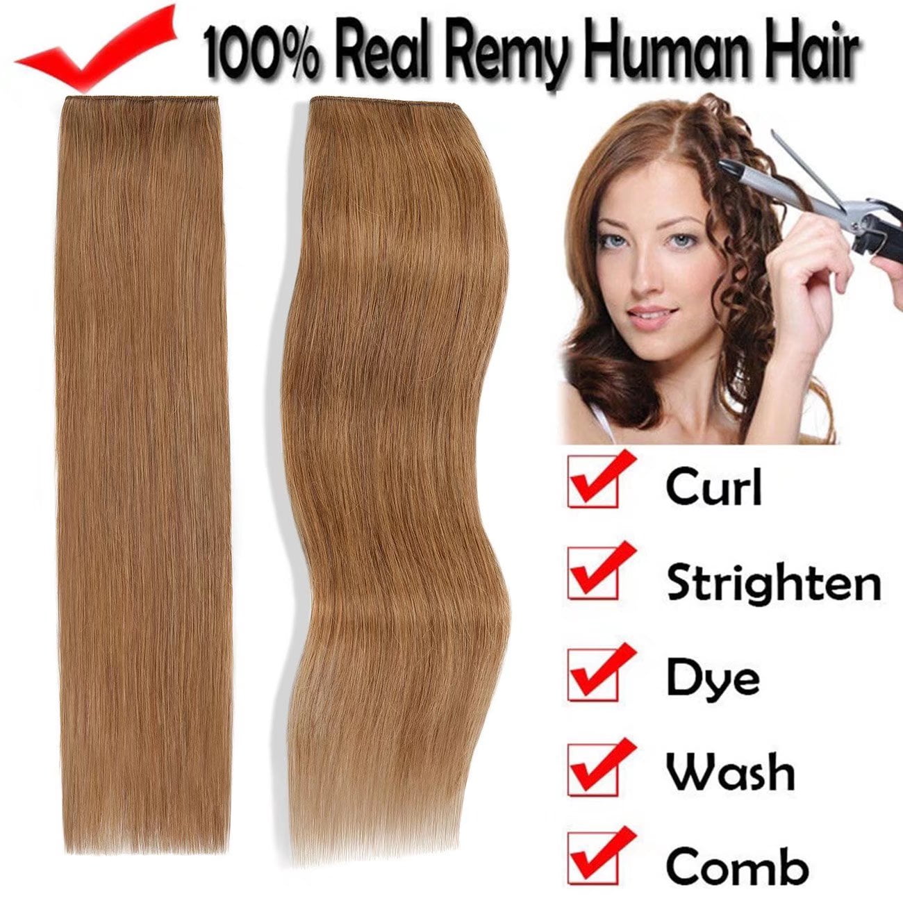 SEGO Blonde Clip in Human Hair Extensions Balayage One Piece Soft Straight 3/4 Full Head Hair Pieces for Women