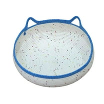 Hvmvliv Round Cat Bed Woven Kitty Bed Scratch Board Basket Cat Bed for Indoor Cat Non-Slip Small Pet Bed White, 13.7x13.7 in