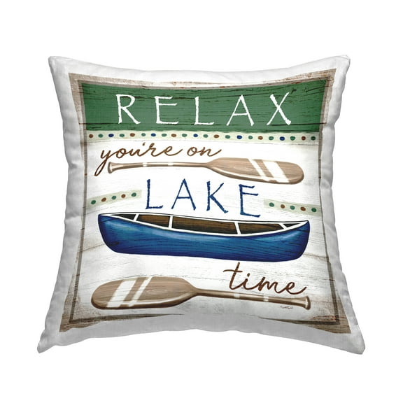 Stupell Industries Rustic Pattern Lake Time Canoe Oars Design by Elizabeth Tyndall Throw Pillow