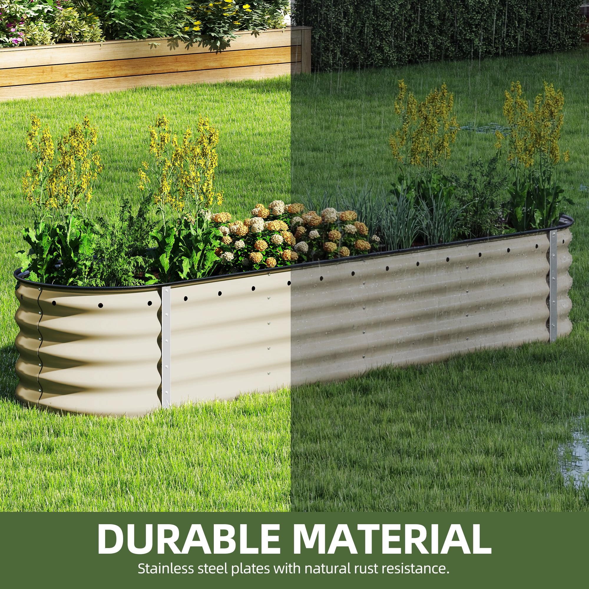 Uforic 17" Tall 9 in 1 Outdoor Raised Garden Bed Kits,8ft x 2ft Large Galvanized Metal Patio Planter Box with Safety Rubber & Gloves, for Vegetables Flowers,White