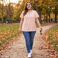 thumbnail image 4 of GRACE & GRANDEUR Women's Plus Size Keyhole Neck Flared Short Sleeves Floral Chiffon Shirt Blouses 1X Pink, 4 of 9