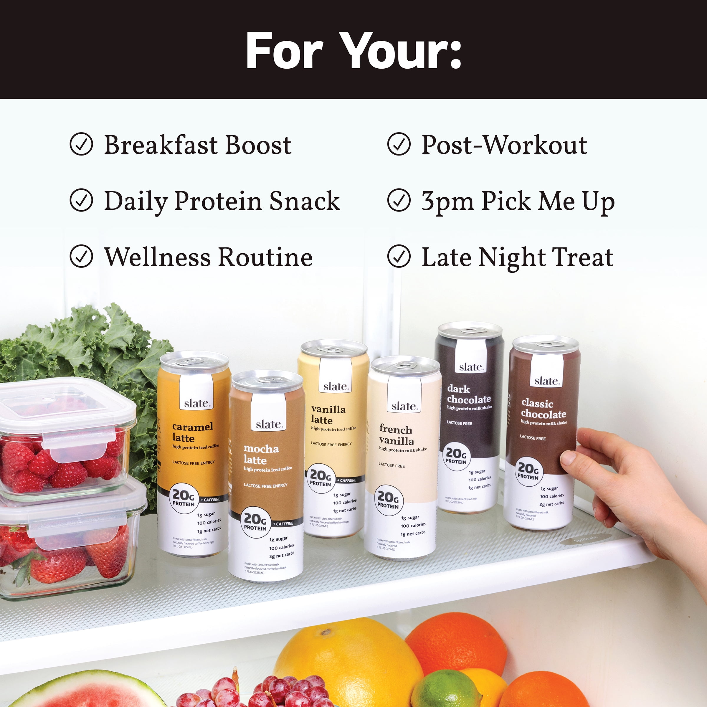 (12 pack) Slate Milk Mocha Latte, High Protein Iced Coffee, 20g Protein, 11 fl oz can, Ready to Drink