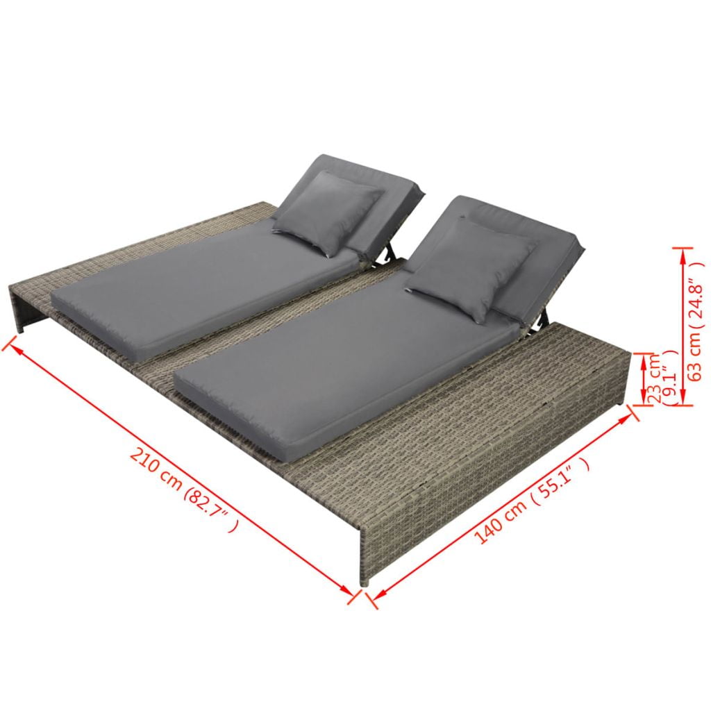 Double Sun Lounger with Cushion, Sun Lounger for Sunbathing