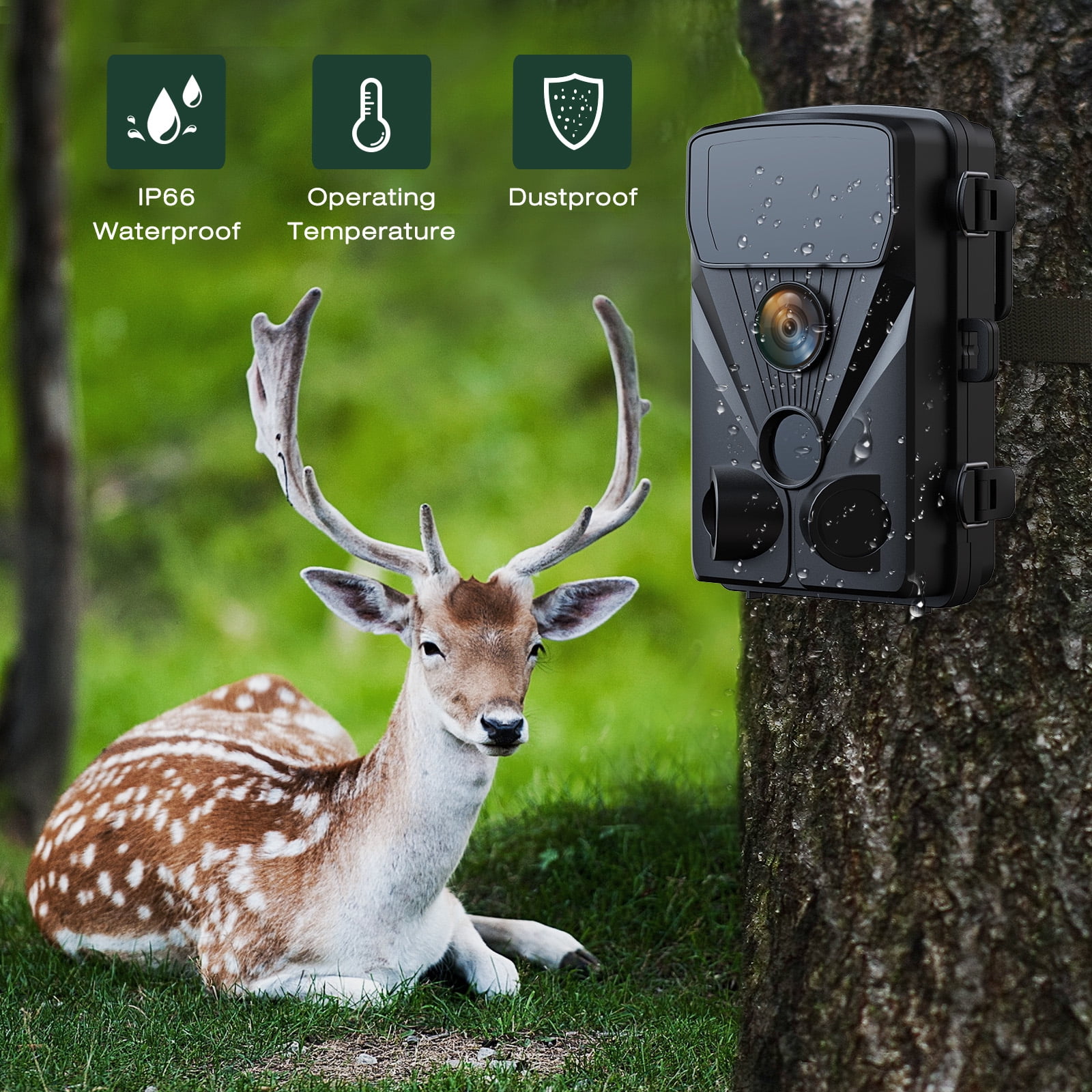 CAMPARK WiFi Trail Game Camera 4K 24MP Bluetooth Hunting Deer Camera with 3 PIR Sensor Infrared Night Vision Waterproof IP66 0.2s Trigger 2.4" LCD Trail Cam for Wildlife Monitoring