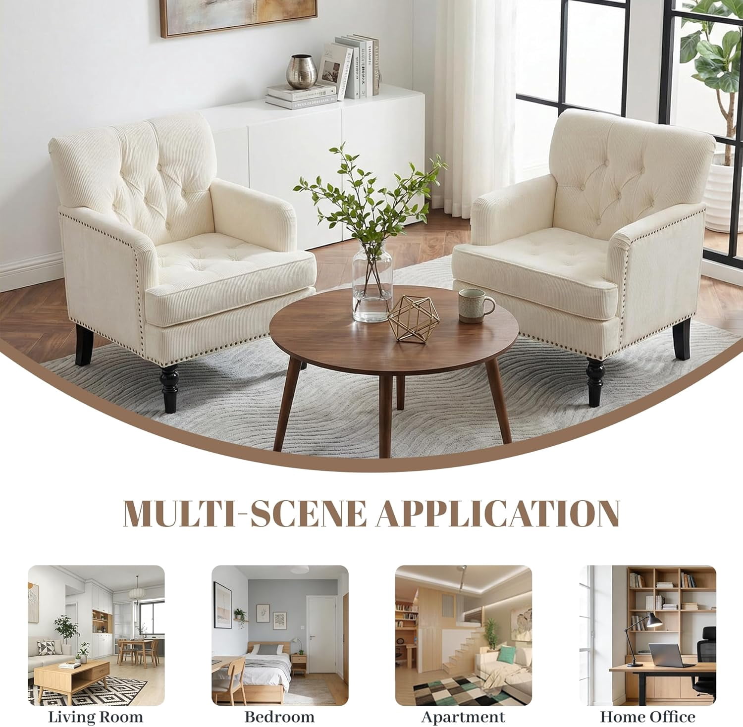 MOONMISS 26.4" Wide Accent Chair,tufted Club Chair With Linen Fabric,upholstered Button Armchair For Bedroom, Living Room,Beige