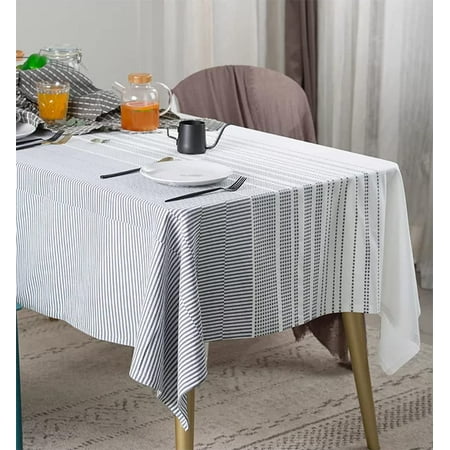 

Fennco Styles Modern Woven Striped Cotton Tablecloth 87 W X 55 L - White Textured Rectangle Table Cover for Dining Table Banquet Family Gathering Holiday and Special Occasion