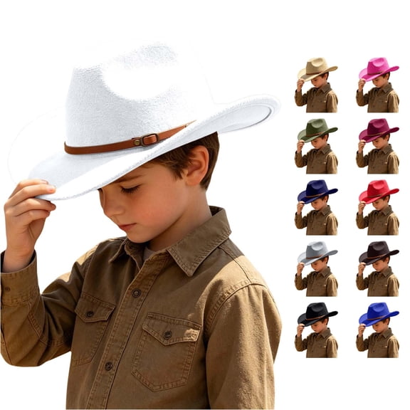 HNMKIU Kids Cowboy Hat Solid Color Fedora for Boys Girls Casual Daily Western Style Summer Sun Protection