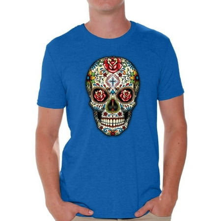 - Awkward Styles Sugar Skull Roses T-shirt skull shirts mens skull shirts day of dead costume t shirt dia de Los Muertos costume t shirt sugar skull candy skull costume t shirt skull for men Mexican