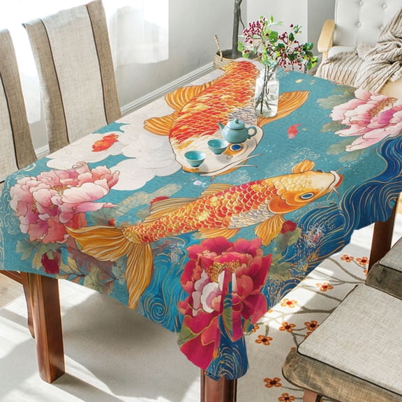 BZSMCE Square Tablecloth Koi Dance Pattern Tableclothes