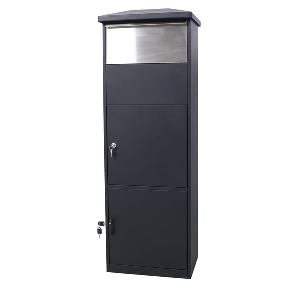 Large Package Delivery Parcel Mail Drop Box for Porch, Floor Lockable Drop Slot Mail Box with Parcel Compartment, Black