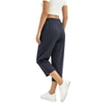 thumbnail image 4 of TEMOFON Pants for Women Summer Waisted Drawstring Straight Leg Capri Pants with Pockets Ankle Lounge Pants Darkblue L, 4 of 9