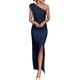 thumbnail image 1 of Vestido PRETTYGARDEN para mujer, largo, un solo hombro, azul marino, talla pequeña, 1 of 8