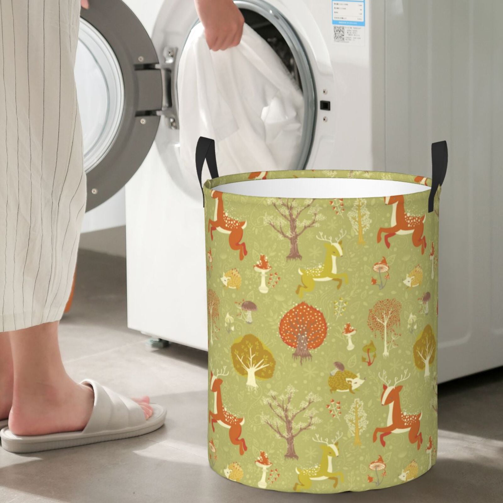 Large Laundry Basket with Handles - Cute Deer Hedgehog Tree Mushroom Kids Baby Dirty Clothes Laundry Hamper for Bedroom Aesthetic