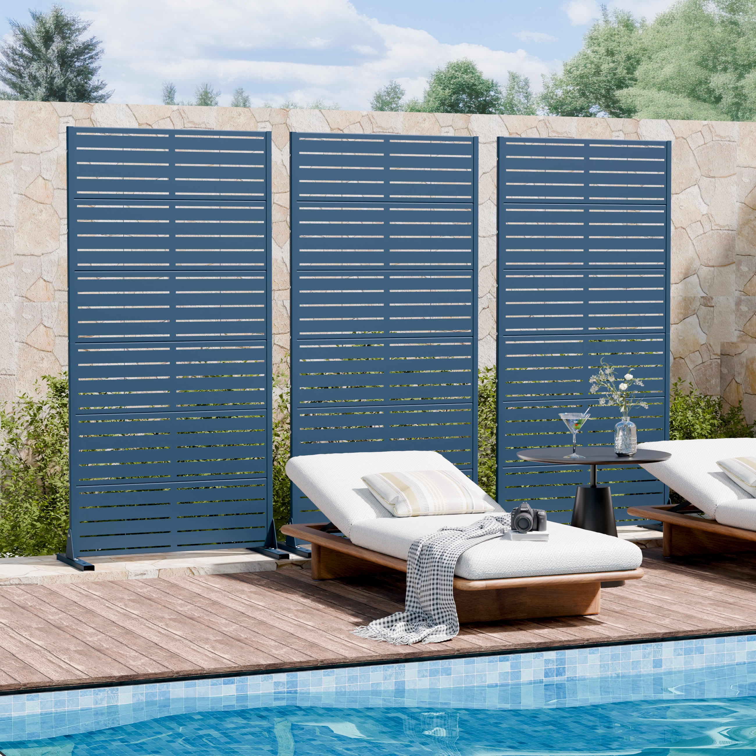 MAYEERTY 2-Piece Outdoor Metal Privacy Screen 6ft × 3ft Starry Night Blue, 6-Panel Classic Louvered, Weatherproof for Patio