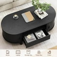 thumbnail image 4 of ONBRILL 47.2 Inch Oval Coffee Table with Storage, Mid Century Modern Coffee Table with Drawer, Center Table with Sliding Door and Wood Fluted Handle for Living Room, Black, 4 of 14