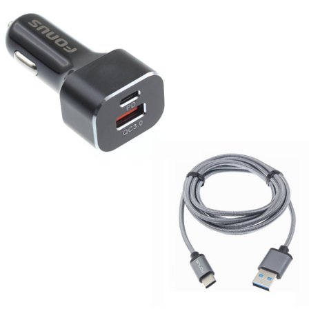 2-Port USB 36W Quick Car Charger w Charger Cord Type-C 10ft USB Cable A3E for Kyocera DuraForce Pro 2 - Lenovo Moto Tab (10.1) - LG G5, V20, G6, V30 V50 ThinQ 5G, V40 ThinQ, V35 ThinQ, Q7 Plus