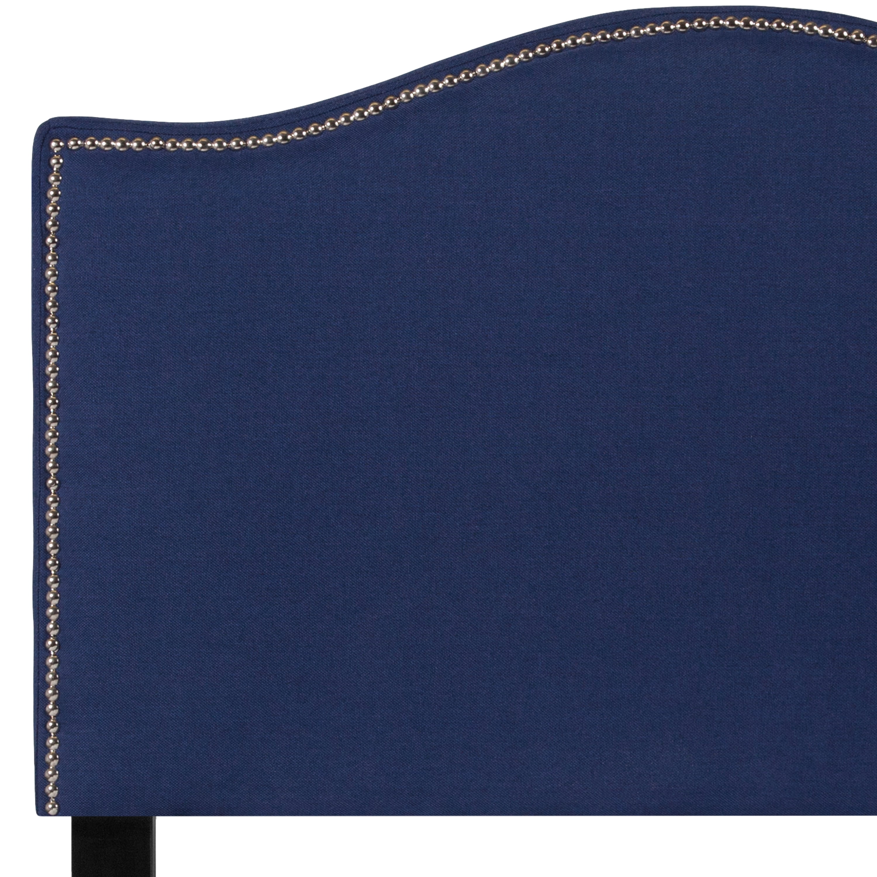 Emma + Oliver Upholstered Twin Size Headboard with Nailtrim in Navy Fabric