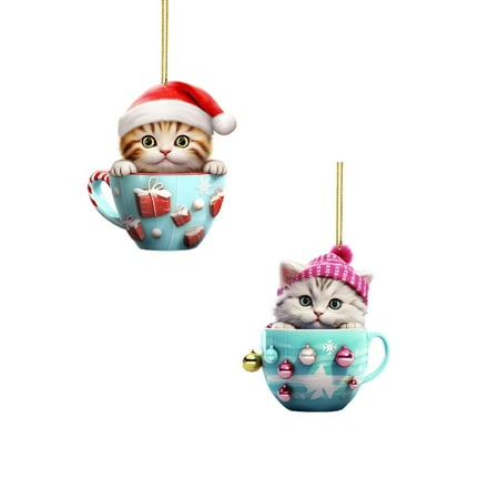 

Cute Cup Cat In Hat Decorative Hanging Colorful Pupil Cat Indoor Decorative Hanging Acrylic Hanging Christmas Decoration 2PCS for Hanging Long Lovebird Eggs Swinging Elephant Car Hanging Ornament