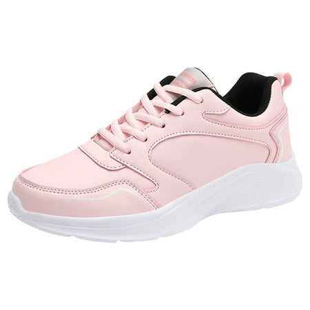 

nsendm Female Fashion Sneakers Adult Women s Lifestyle Sneaker New Pattern Simple and Solid Color Round Toe Lace Up Flat Bottom Women s Sneaker Boots Pink 7.5