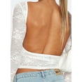 thumbnail image 3 of Fashion Women Summer Sheer Crop Tops Long Sleeve Open Back Lace Floral Slim Going Out Tops T-Shirt, 3 of 6