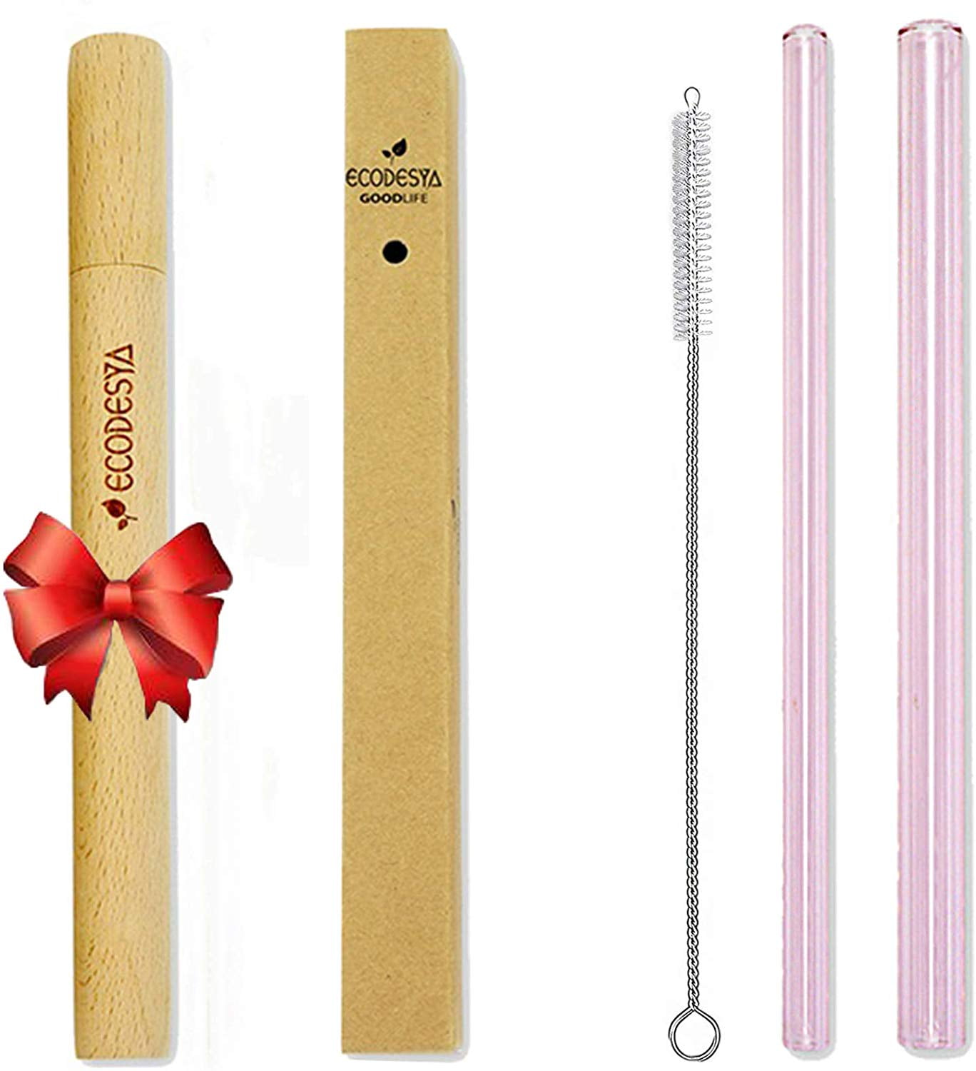 Ecodesya Reusable Glass Straws Two Different Sizes Of Straw,Lenghts 210 mm,Widths 12mm,8mm