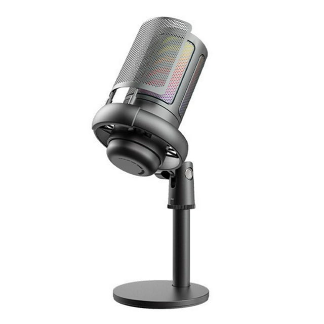 Graflsoa ME6P Black RGB USB Microphone with Cardioid Pickup, Adjustable Volume, Mute, Plug & Play, Monitoring for Video Calls, Singing, Mobile Streaming