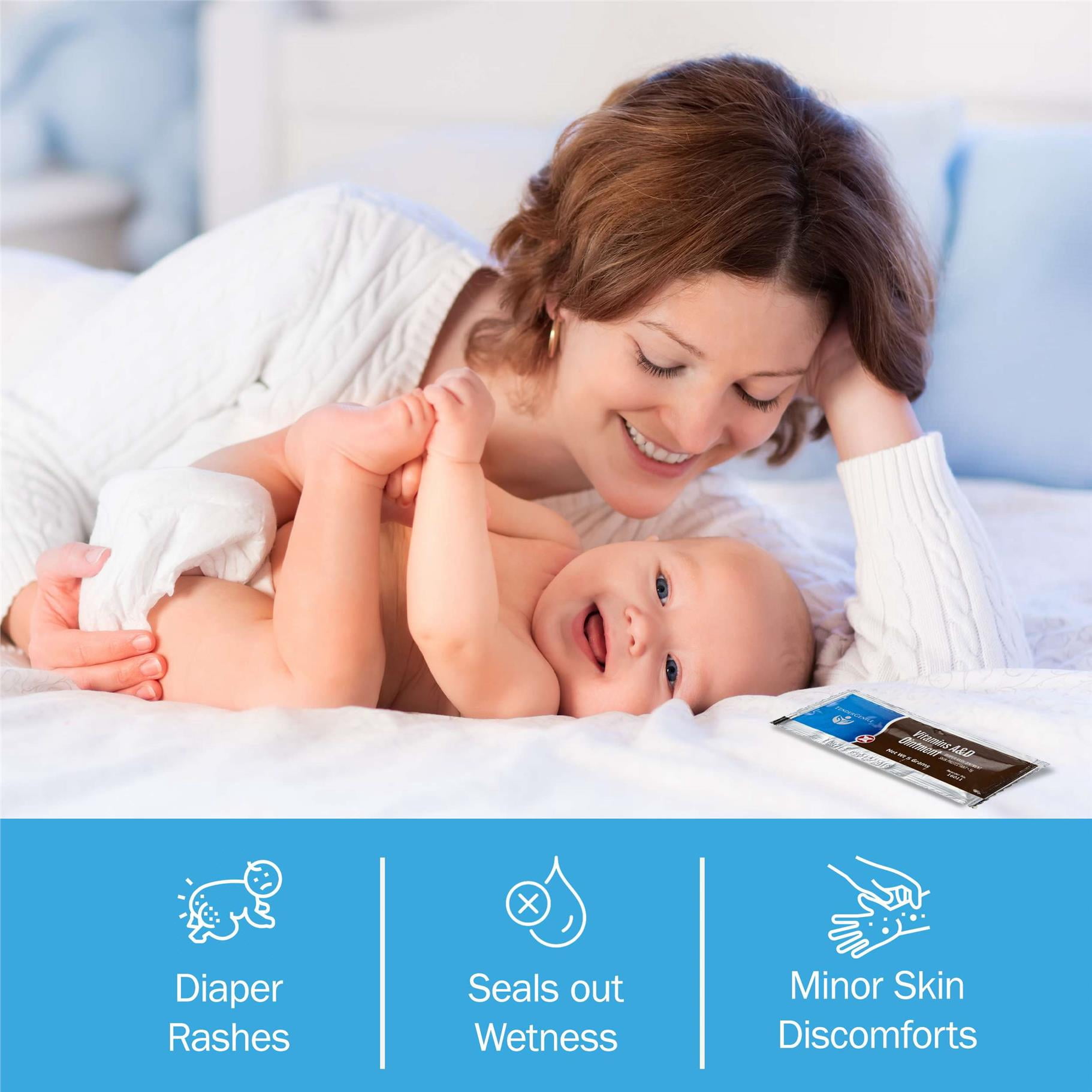 Tender Gentle Vitamin A&D Ointment Packets for Baby Diaper Rashes - 144 Packets of A and D Skin Protectant Cream