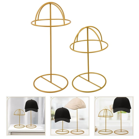 BESTYASH Set of 2 Golden Iron Metal Hat Racks with Simple Design for Store Display and Use