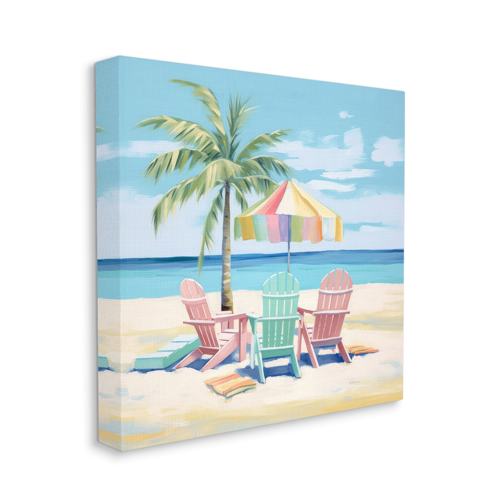 Stupell Industries Pastel Beach Umbrella Scene Landscape Painting Gallery Wrapped Canvas Art Print Wall Art, 30 x 30