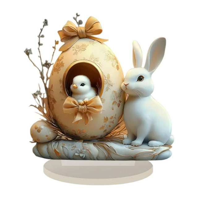 Siruishop 2D Flat Easter Bunny and Chick Scene Table Sign Desktop Decoration Accessory Multifunctional Traditional with Base Waterproof 20cmx20cm