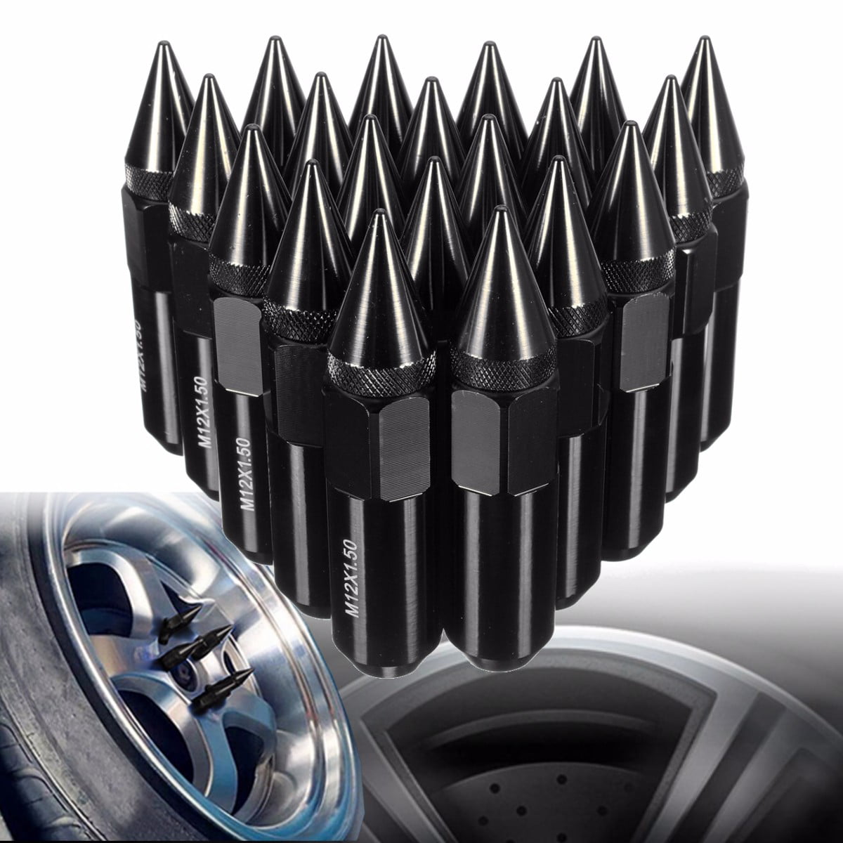 Multicolor ECCPP Replacement for Wheel Lug Nuts M12X1.5 Cap Spiked Extended Tuner 60mm Aluminum Lug Nut 20pcs 