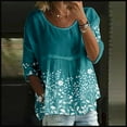 thumbnail image 2 of Dyfzdhu Long Sleeve T-shirt For Women Floral Print T Shirt Half Sleeved Round Neck Shirt 3/4 Sleeved T Shirt Loose Large Size T Shirt Casual Top, 2 of 3
