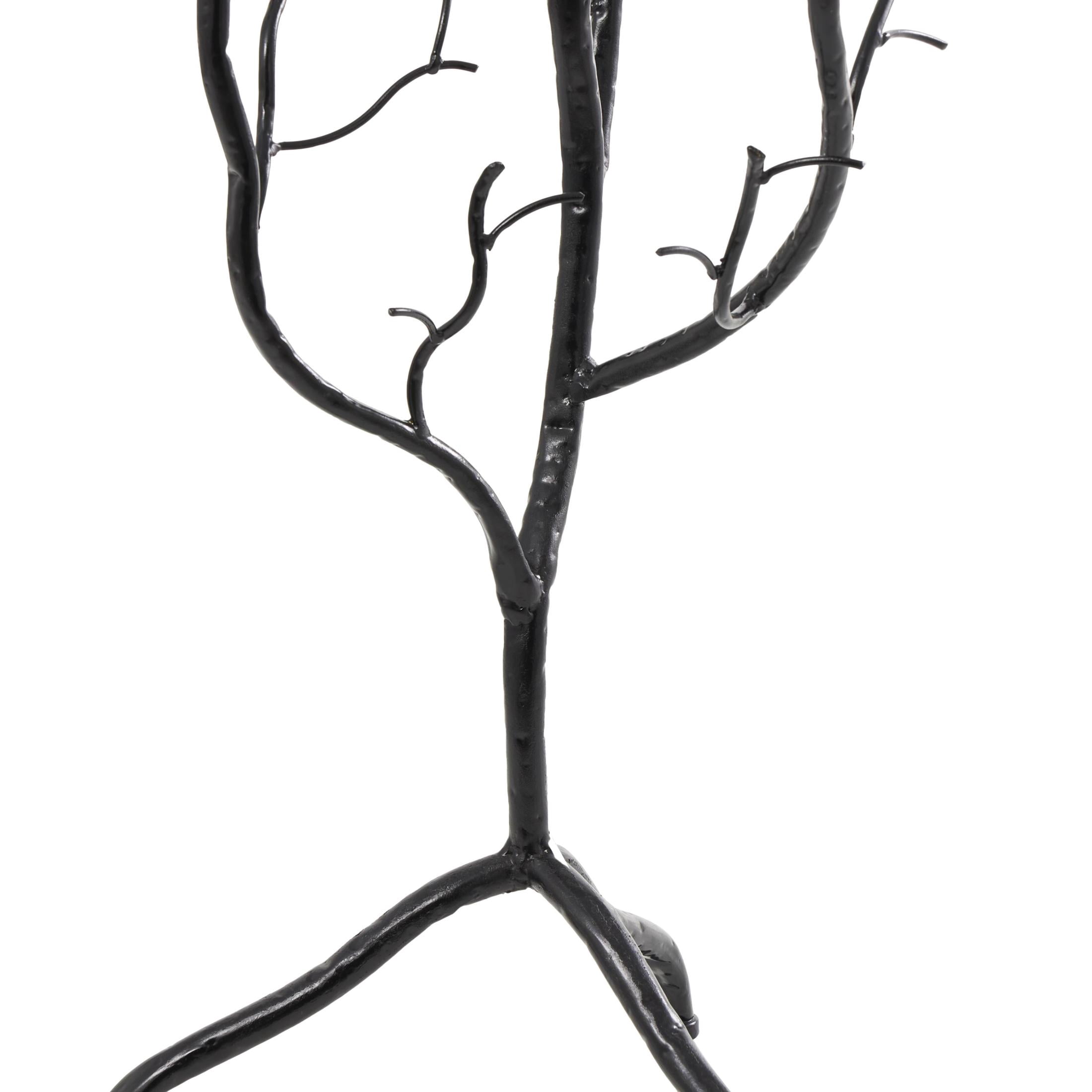 DecMode 16" x 22" Black Metal Branch Tree Accent Table with Tempered Glass Top, 1-Piece