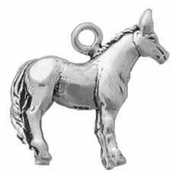 Sterling Silver 7" 4.5mm Charm Bracelet With Attached 3D Standing Mule Horse Charm