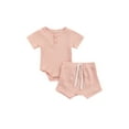 thumbnail image 1 of Qmyliery Baby Girls Romper Set, Cute Short Sleeve Romper with Elastic Waist Shorts, 1 of 9