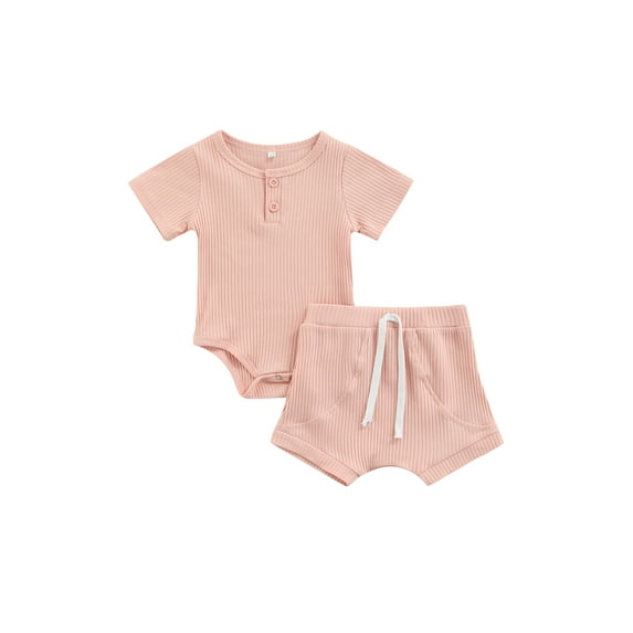 Qmyliery Baby Girls Romper Set, Cute Short Sleeve Romper with Elastic Waist Shorts