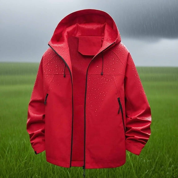 Dvprdro Women's Waterproof Hooded Zip-Up Jacket Lightweight Hiking Windbreaker with Pockets for Outdoor Sports Breathable Rain Coat Red M