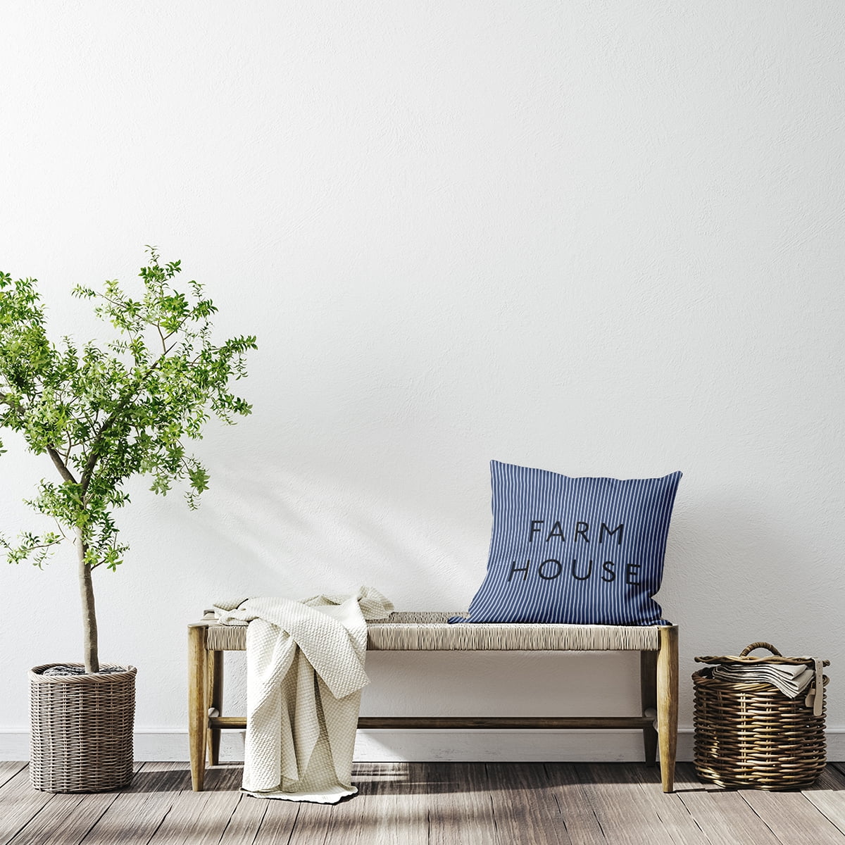 Simply Daisy 16-inch Square Farmhouse Ticking Polyester Indoor Pillow, Nautical Navy Qty 1