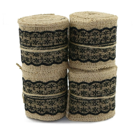 Mobutofu 4Pcs Black Jute Ribbon Lace Craft Ribbon for Christmas and Weddings