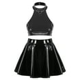 thumbnail image 3 of YONGHS Women's Shiny Metallic Halter Neck Crop Top + Mini Skirt Two Piece Rave Outfits Set Black 3XL, 3 of 7
