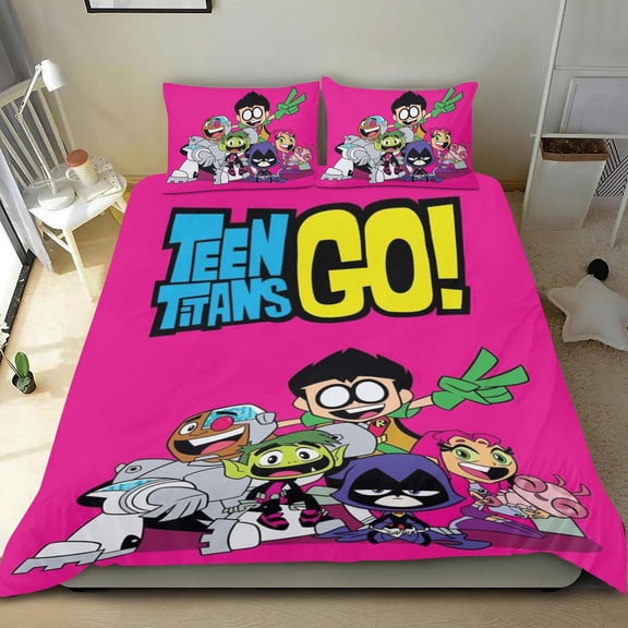 teen titans go Themed Bed Sheet Set Three Piece Set 53x79 In ches Comfortable And Skin Friendly Unique Design Creating A Star Studded Night Home Decor Gifts For Family Friends fans