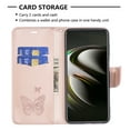 thumbnail image 4 of Allytech Embossed Butterfly Case for Samsung Galaxy S21 FE 5G [2022 Released], PU Leather Card Slots Flip Stand Magnetic Closure Wrist Strap Lanyard Protective Cover for Galaxy S21 FE 5G 6.4", Pink, 4 of 5