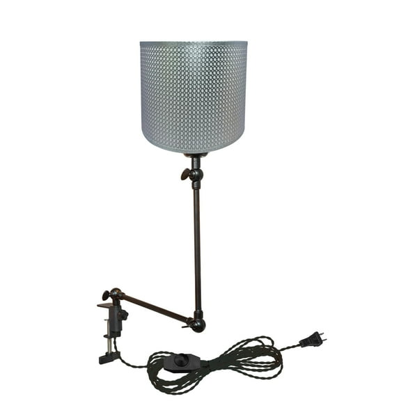 Kiven Dimmable Clip-on Desk Lamp, 1-Light Silver Hollow-Carved Design Nightstand Lamp with Flexible Arm, 8.2FT Plug in Cord, Decorative Clamp Lamp for Office Home Bookshelf Bedside E26 Sokcet DZ0309