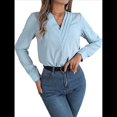 thumbnail image 3 of Blusas Elegantes e Informales para Mujer, con Cuello en V Triple, Larga, para Trabajo y Negocios Azul M, 3 of 10