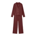 thumbnail image 3 of qafoshin Long Sleeve Pajama Sets for Women Lapel Button Down Tops and Long Pant Two Piece Matching Set Soft Sleepwear, 3 of 7