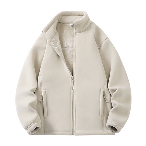 Bixock Fall/Winter Outerwear for Men Fleece Jackets Stand Collar Zip Front Long Sleeve Thick Thermal Outerwear With Side Patch Pockets Fall Winter Daily Layer Top Men Clothings