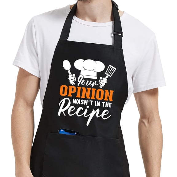 Funny Apron for Men Women, Your Opinion Wasn''t in the Recipe Apron for Cooking Grilling BBQ Chef Gifts for Dad Mom