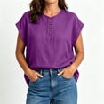 thumbnail image 4 of Lopecy-Sta Women’s Top Round Neck Partial Placket Linen Blend Cap Sleeve Loose Oversized Blouse Lightweight Breathable Crinkle Fabric Casual Shirt, 4 of 6
