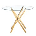 thumbnail image 2 of Table de Salle à Manger Moderne Kaylana avec Dessus en Verre Trempé et Acier Inoxydable Poli Doré., 2 of 2